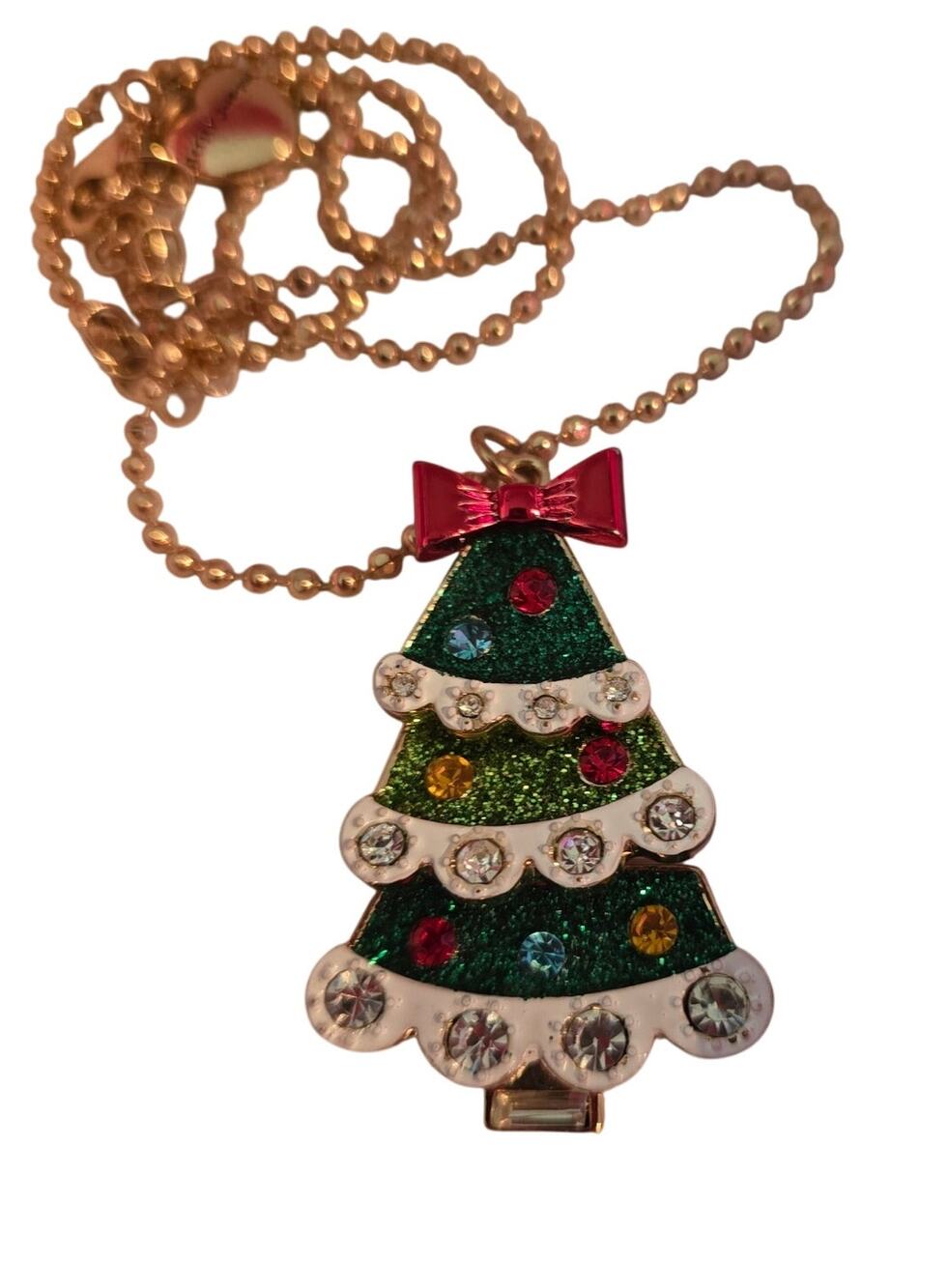 NWOT Betsey Johnson 3-Tier Articulated Christmas Tree Necklace Original Box